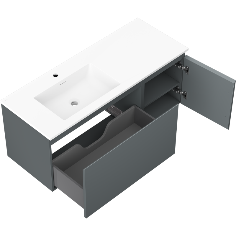 Mexen Orio armario de baño de 120 cm con lavabo Otis izquierdo, 1S, 1D, grafito mate/blanco mate - 91A13-12047-3-BBFF66-W18L01