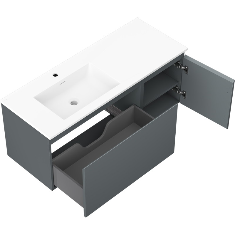 Mexen Orio cabinet de salle de bains 120 cm avec lavabo Otis à gauche, 1S, 1D, graphite mat/blanc mat