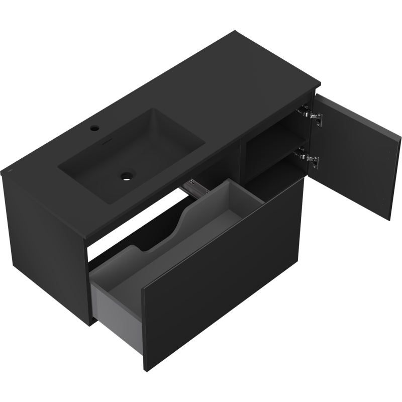 Mexen Orio Buedzëmmer Schaf 120 cm mat Otis lénkser Lavabo, 1S, 1D, schwaarz matt - 91A13-12047-3-BBFF71-W18L71