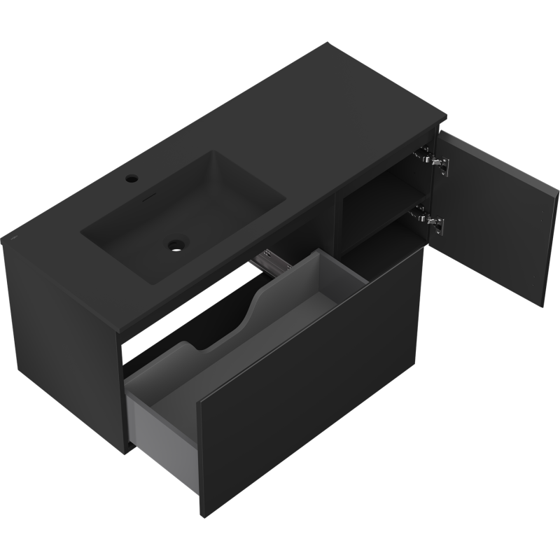 Mexen Orio mobile bagno 120 cm con lavabo Otis sinistro, 1S, 1D, nero opaco - 91A13-12047-3-BBFF71-W18L71