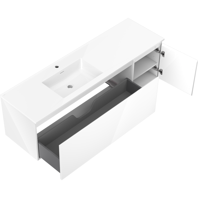 Mexen Orio armoire de salle de bain 160 cm avec lavabo Otis gauche, 1S, 1D, blanc brillant - 91A13-16047-3-BBFF00-W18L00