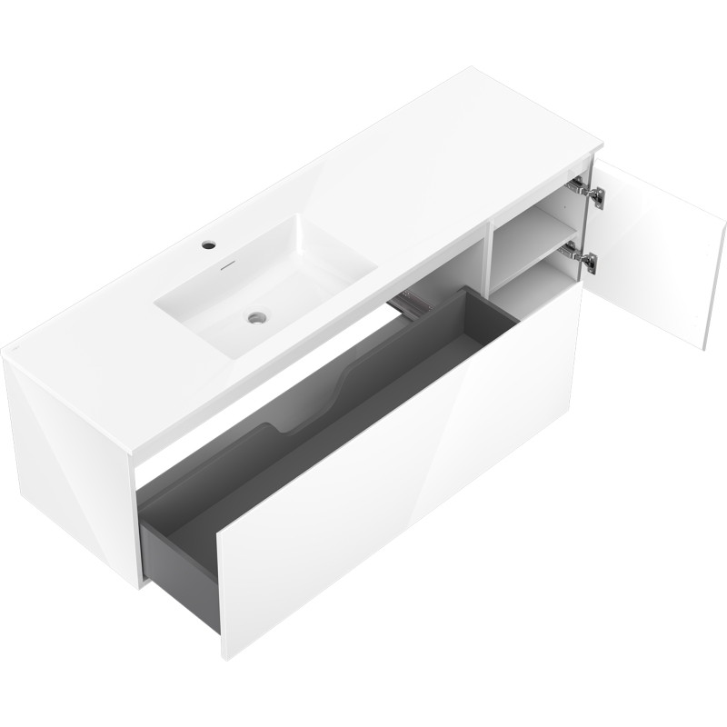 Mexen Orio badkamerkast 160 cm met wastafel Otis links, 1S, 1D, witte hoogglans - 91A13-16047-3-BBFF00-W18L00