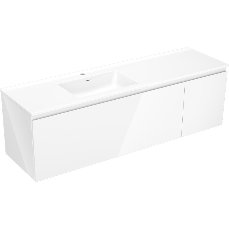 Mexen Orio badkamerkast 160 cm met wastafel Otis links, 1S, 1D, witte hoogglans - 91A13-16047-3-BBFF00-W18L00