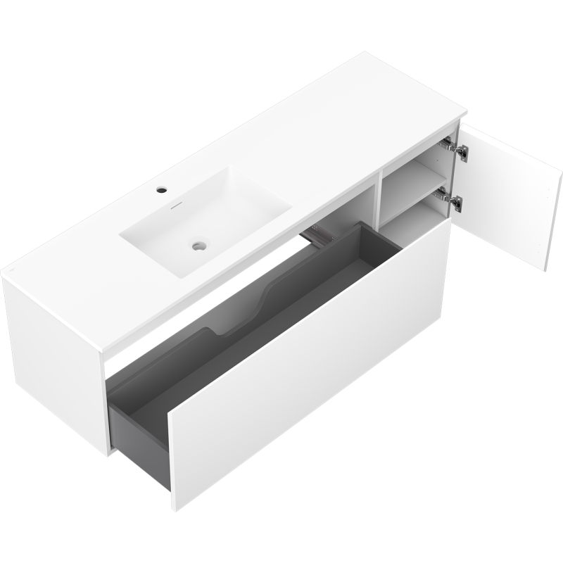 Mexen Orio mobile bagno 160 cm con lavabo Otis sinistro, 1S, 1D, bianco opaco - 91A13-16047-3-BBFF01-W18L01