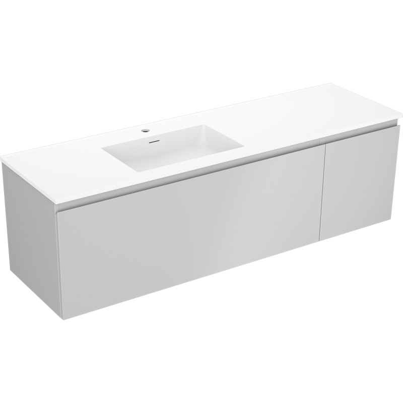 Mexen Orio 160 cm Badezimmerunterschrank mit linkem Waschbecken Otis, 1S, 1D, grau matt/weiß matt - 91A13-16047-3-BBFF62-W18L01