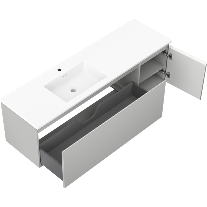 Mexen Orio gabinete de baño de 160 cm con lavabo Otis izquierdo, 1S, 1D, gris mate/blanco mate - 91A13-16047-3-BBFF62-W18L01