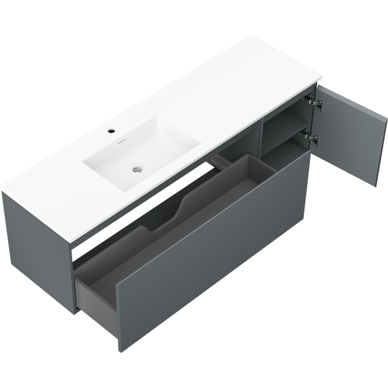 Mexen Orio badkamerkast 160 cm met wastafel Otis links, 1S, 1D, grafiet mat/wit mat - 91A13-16047-3-BBFF66-W18L01