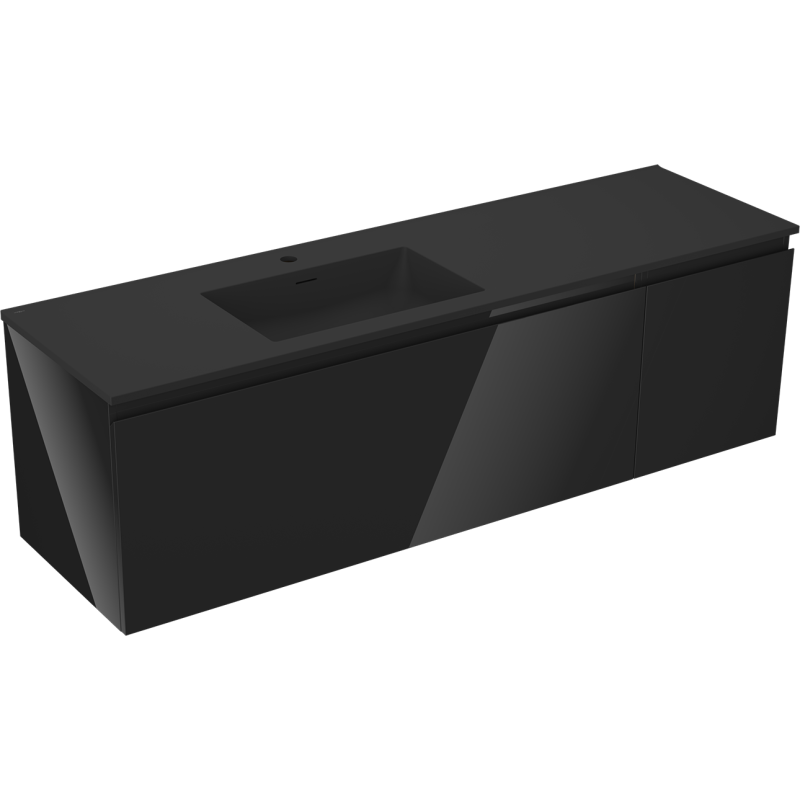 Mexen Orio armário de casa de banho 160 cm com lavatório Otis esquerdo, 1S, 1D, preto brilhante/preto mate