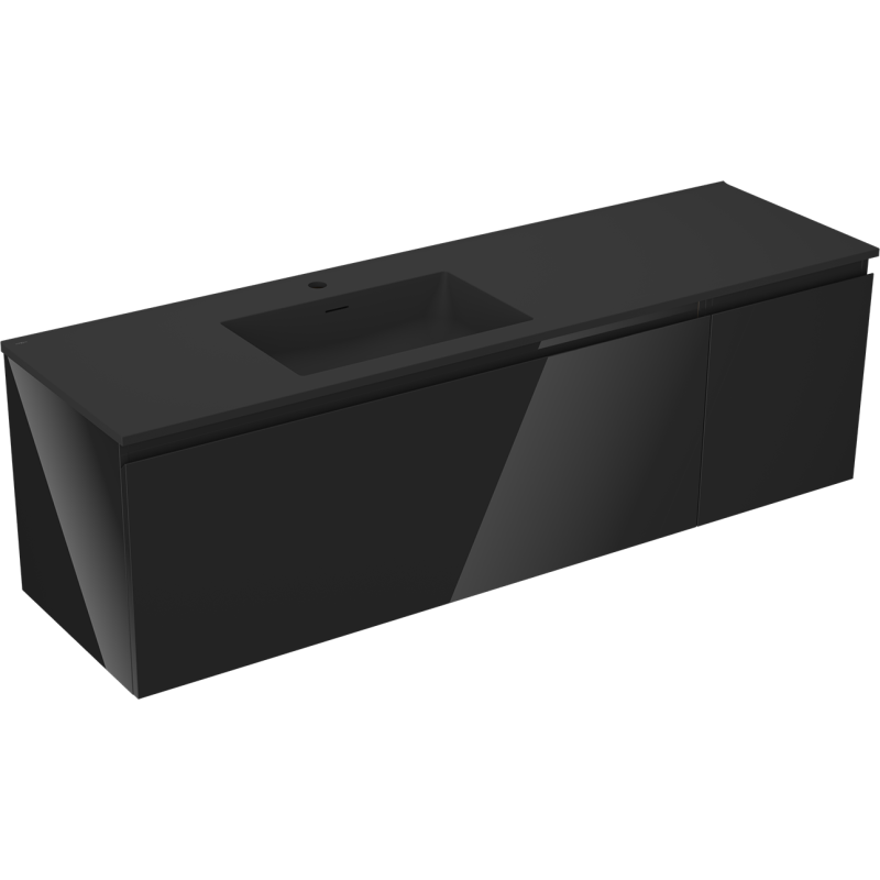 Mexen Orio meuble de salle de bain 160 cm avec lavabo Otis gauche, 1S, 1D, noir brillant/noir mat - 91A13-16047-3-BBFF70-W18L71