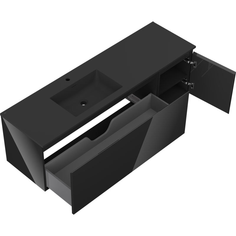 Mexen Orio armadietto da bagno 160 cm con lavabo Otis sinistro, 1S, 1D, nero lucido/nero opaco - 91A13-16047-3-BBFF70-W18L71