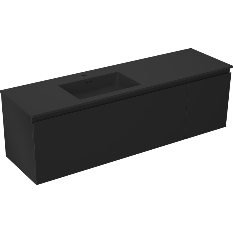 Mexen Orio meuble de salle de bain 160 cm avec lavabo Otis gauche, 1S, 1D, noir mat - 91A13-16047-3-BBFF71-W18L71