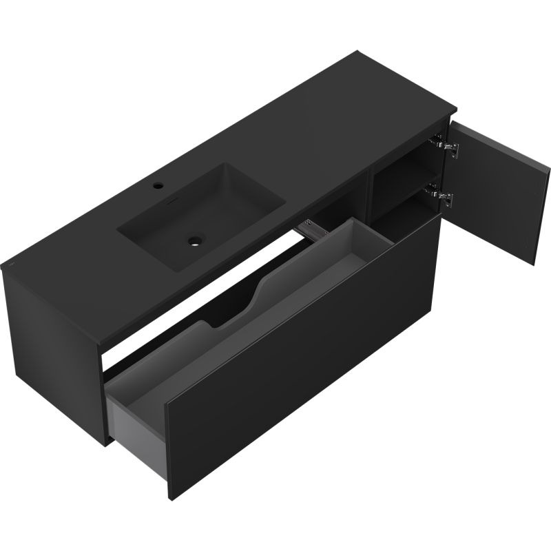 Mexen Orio armadietto da bagno 160 cm con lavabo Otis sinistro, 1S, 1D, nero opaco - 91A13-16047-3-BBFF71-W18L71