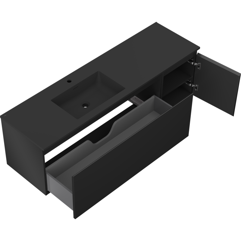 Mexen Orio meuble de salle de bain 160 cm avec lavabo Otis gauche, 1S, 1D, noir mat - 91A13-16047-3-BBFF71-W18L71