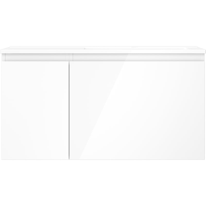 Mexen Orio 90 cm bathroom cabinet with Otis right sink, 1S, 1D, white gloss - 91A13-09047-3-BBFF00-W18P00