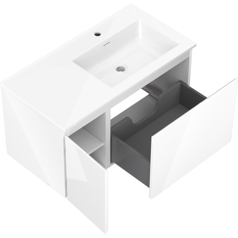 Mexen Orio 90 cm bathroom cabinet with Otis right sink, 1S, 1D, white gloss - 91A13-09047-3-BBFF00-W18P00