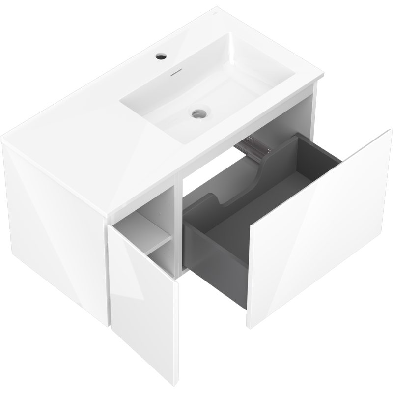 Mexen Orio armario de baño de 90 cm con lavabo Otis derecho, 1S, 1D, blanco brillo - 91A13-09047-3-BBFF00-W18P00