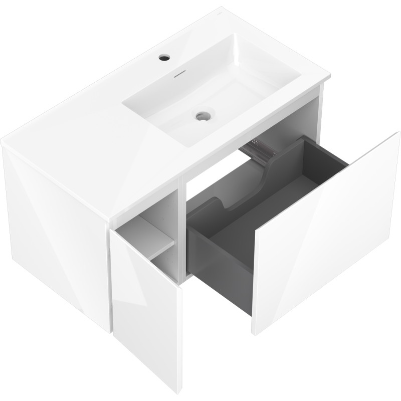 Mexen Orio badkamerkast 90 cm met wastafel Otis rechts, 1S, 1D, wit glans - 91A13-09047-3-BBFF00-W18P00