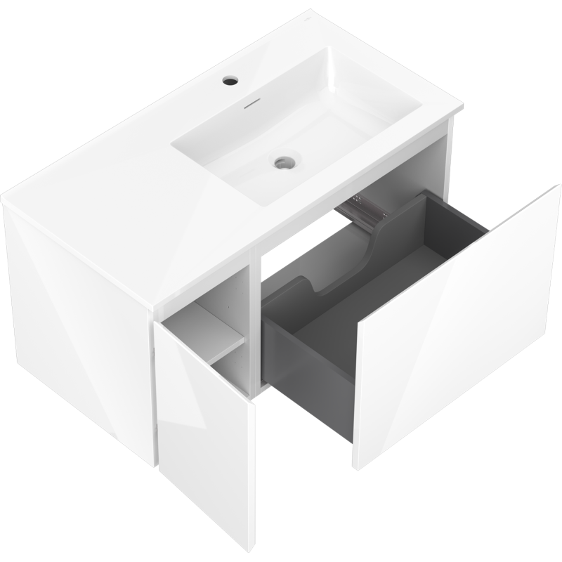 Mexen Orio mobile da bagno 90 cm con lavabo Otis a destra, 1S, 1D, bianco lucido - 91A13-09047-3-BBFF00-W18P00