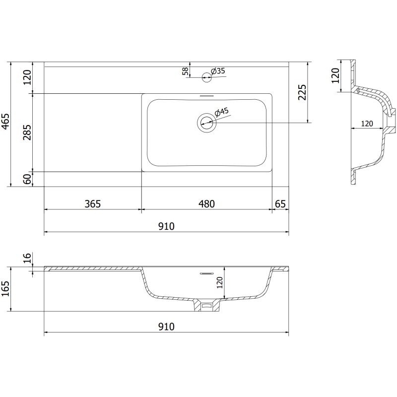 Mexen Orio badkamerkast 90 cm met wastafel Otis rechts, 1S, 1D, wit mat - 91A13-09047-3-BBFF01-W18P01