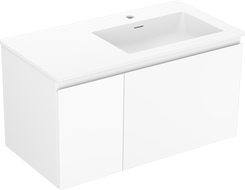Mexen Orio bathroom cabinet 90 cm with Otis right sink, 1S, 1D, white matte - 91A13-09047-3-BBFF01-W18P01
