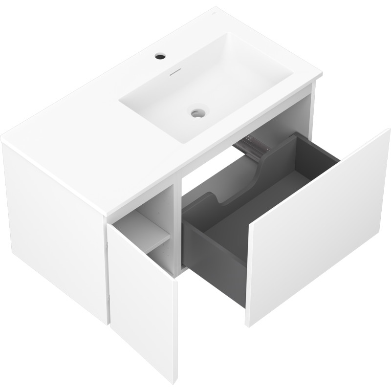 Mexen Orio Badezimmerschrank 90 cm mit Waschbecken Otis rechts, 1S, 1D, weiß matt - 91A13-09047-3-BBFF01-W18P01