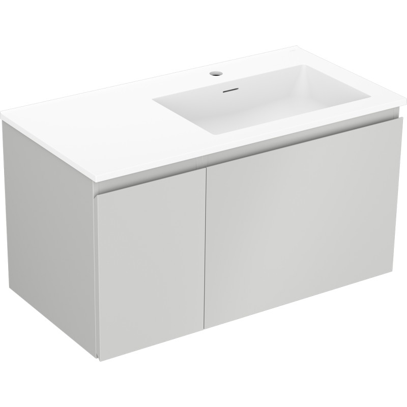 Mexen Orio Badezimmerschrank 90 cm mit rechter Otis-Waschtisch, 1S, 1D, grau matt/weiß matt - 91A13-09047-3-BBFF62-W18P01