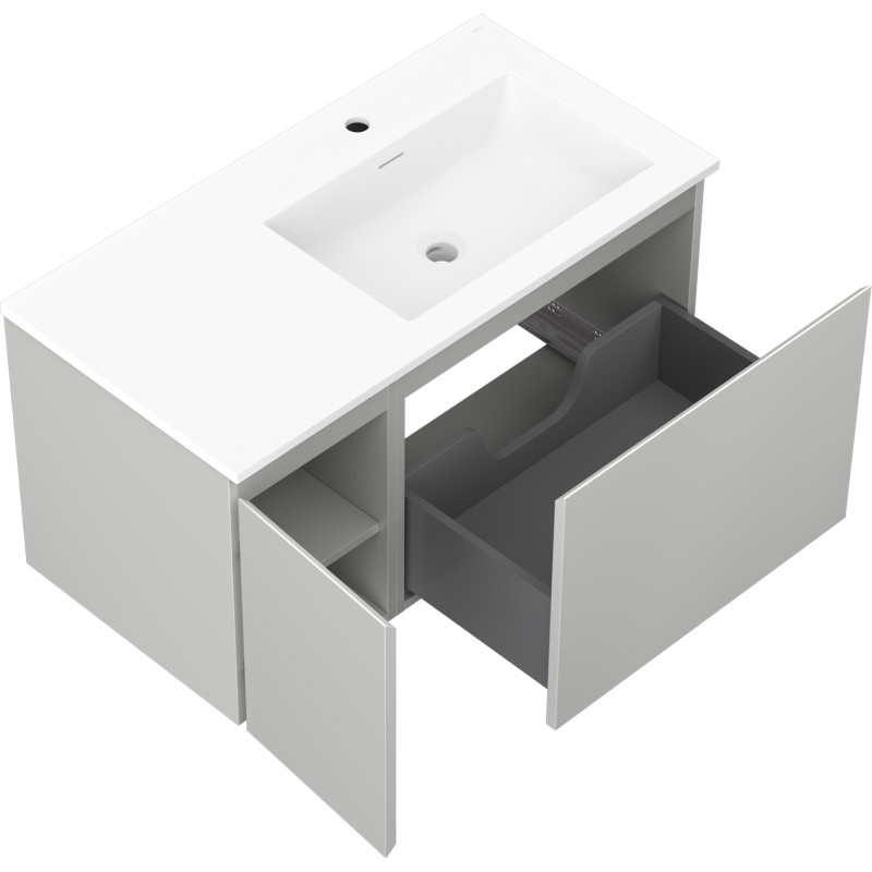 Mexen Orio Badezimmerschrank 90 cm mit rechter Otis-Waschtisch, 1S, 1D, grau matt/weiß matt - 91A13-09047-3-BBFF62-W18P01