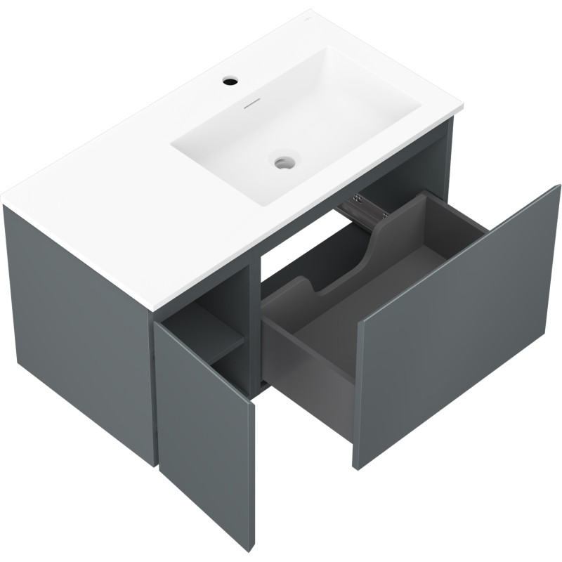 Mexen Orio armoire de salle de bain 90 cm avec lavabo Otis droit, 1S, 1D, graphite mat/blanc mat - 91A13-09047-3-BBFF66-W18P01