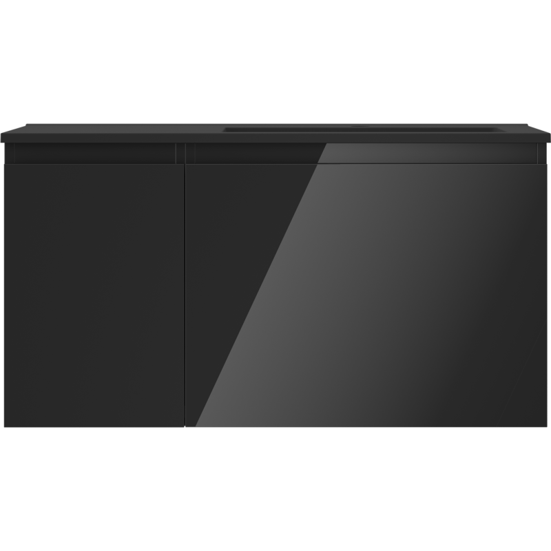 Mexen Orio armario de baño 90 cm con lavabo Otis derecho, 1S, 1D, negro brillo/negro mate - 91A13-09047-3-BBFF70-W18P71