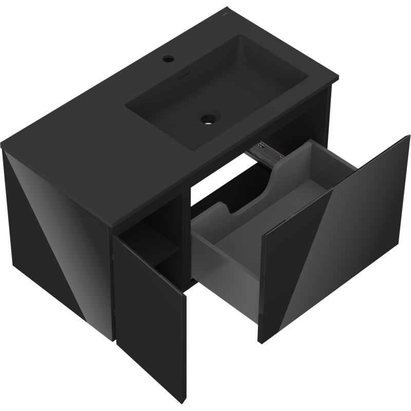 Mexen Orio mobile da bagno 90 cm con lavabo Otis a destra, 1S, 1D, nero lucido/nero opaco - 91A13-09047-3-BBFF70-W18P71