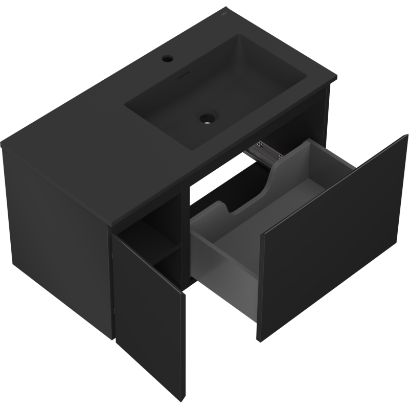 Mexen Orio bathroom cabinet 90 cm with right Otis sink, 1S, 1D, black matte - 91A13-09047-3-BBFF71-W18P71