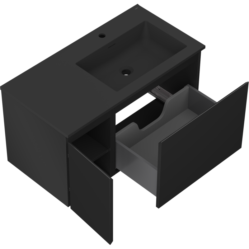 Mexen Orio mobile bagno 90 cm con lavabo Otis destro, 1S, 1D, nero opaco - 91A13-09047-3-BBFF71-W18P71