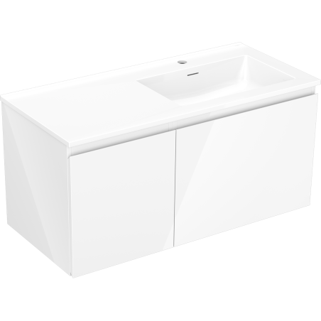 Mexen Orio bathroom cabinet 100 cm with Otis right sink, 1S, 1D, white gloss - 91A13-10047-3-BBFF00-W18P00