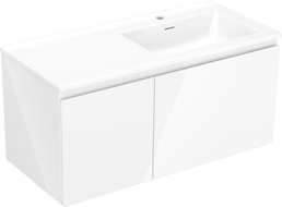 Mexen Orio Badezimmerschrank 100 cm mit Waschbecken Otis rechts, 1S, 1D, weiß glänzend - 91A13-10047-3-BBFF00-W18P00