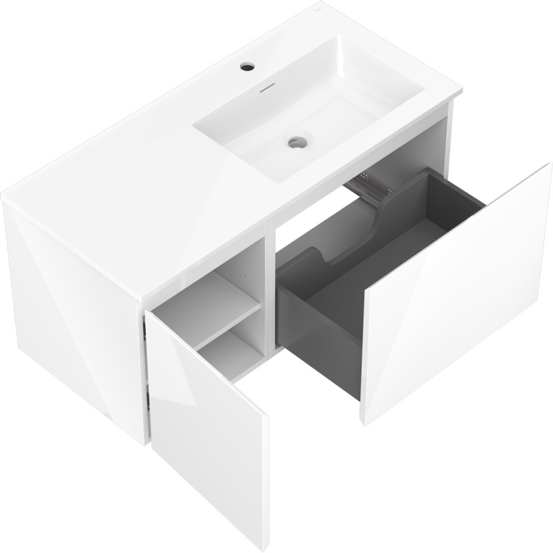 Mexen Orio badkamerkast 100 cm met wastafel Otis rechts, 1S, 1D, witte hoogglans - 91A13-10047-3-BBFF00-W18P00