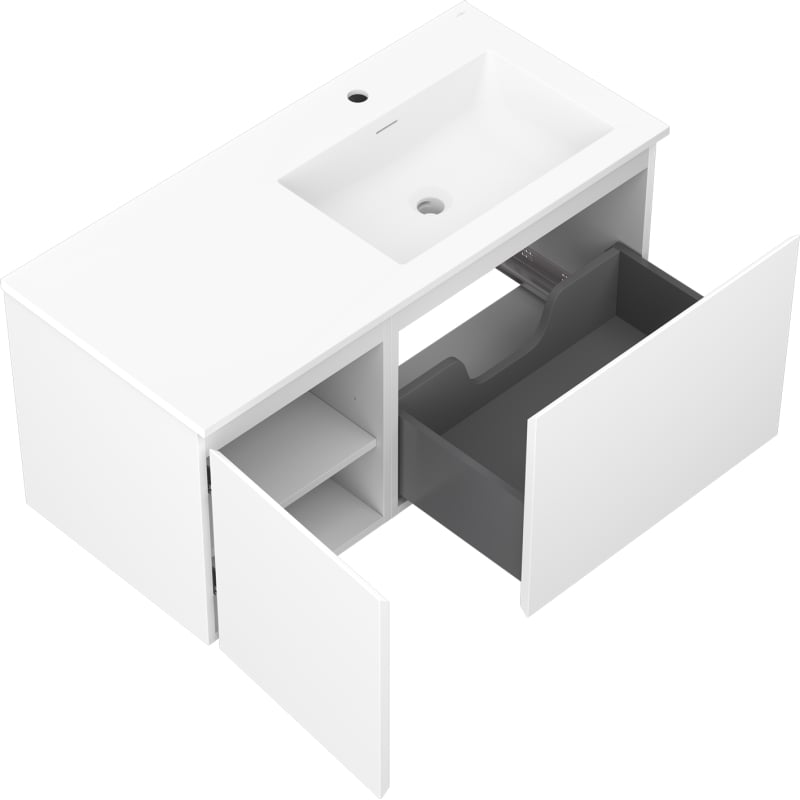 Mexen Orio 100 cm Bathroom Cabinet with Otis Right Sink, 1 Drawer, 1 Door, Matte White - 91A13-10047-3-BBFF01-W18P01