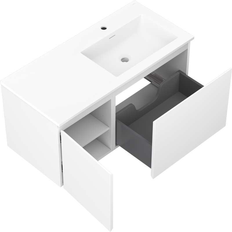 Mexen Orio bathroom cabinet 100 cm with Otis right sink, 1S, 1D, white matte - 91A13-10047-3-BBFF01-W18P01