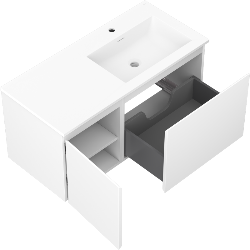 Mexen Orio mobile da bagno 100 cm con lavabo Otis destro, 1S, 1D, bianco opaco - 91A13-10047-3-BBFF01-W18P01