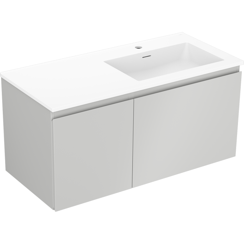 Mexen Orio Badezimmerschrank 100 cm mit Waschbecken Otis rechts, 1S, 1D, grau matt/weiß matt - 91A13-10047-3-BBFF62-W18P01