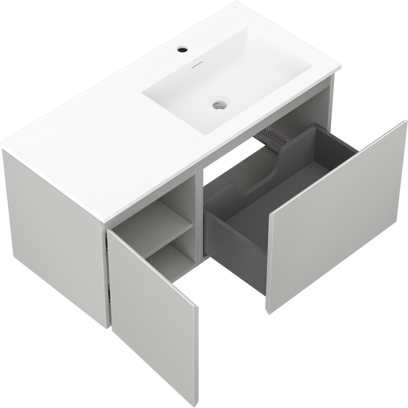 Mexen Orio meuble de salle de bains 100 cm avec lavabo Otis à droite, 1S, 1D, gris mat/blanc mat - 91A13-10047-3-BBFF62-W18P01
