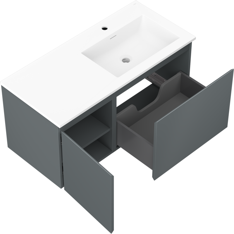 Mexen Orio armario de baño 100 cm con lavabo Otis derecho, 1S, 1D, grafito mate/blanco mate - 91A13-10047-3-BBFF66-W18P01