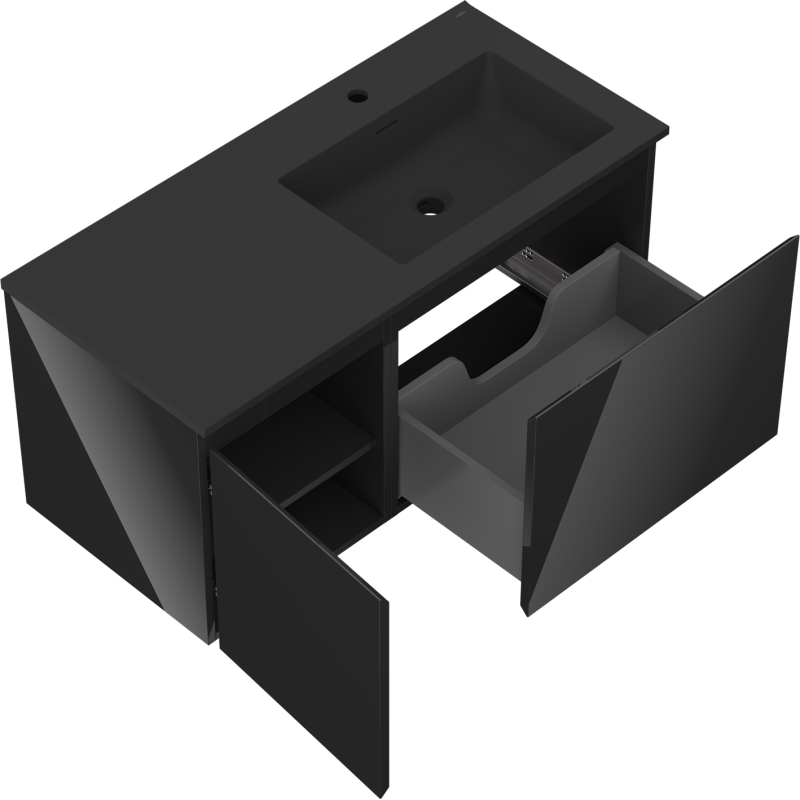 Mexen Orio mobile bagno 100 cm con lavabo Otis destro, 1S, 1D, nero lucido/nero opaco - 91A13-10047-3-BBFF70-W18P71