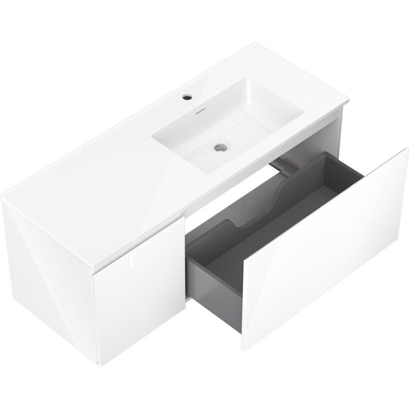 Mexen Orio Badezimmerschrank 120 cm mit Waschbecken Otis rechts, 1S, 1T, Weiß Hochglanz - 91A13-12047-3-BBFF00-W18P00