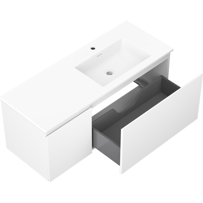 Mexen Orio mueble de baño 120 cm con lavabo Otis derecho, 1 cajón, 1 puerta, blanco mate - 91A13-12047-3-BBFF01-W18P01
