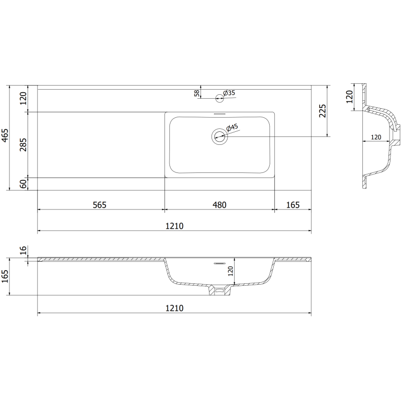 Mexen Orio mueble de baño 120 cm con lavabo Otis derecho, 1S, 1D, negro brillante/negro mate - 91A13-12047-3-BBFF70-W18P71