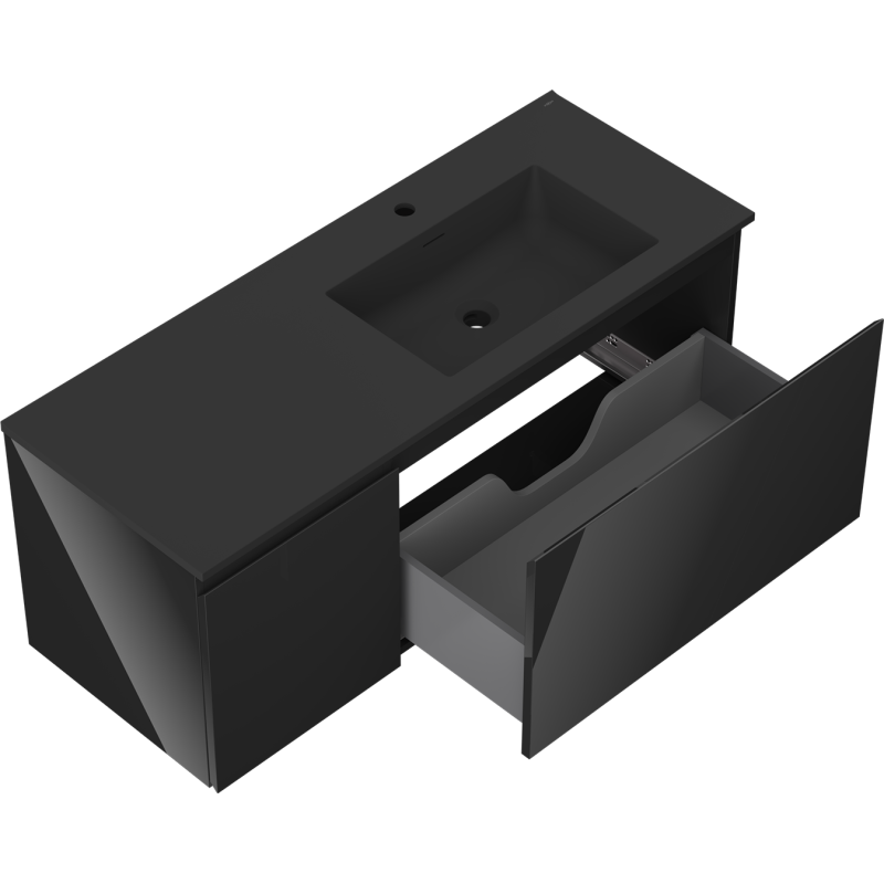 Mexen Orio armoire de salle de bain 120 cm avec lavabo Otis à droite, 1S, 1D, noir brillant/noir mat