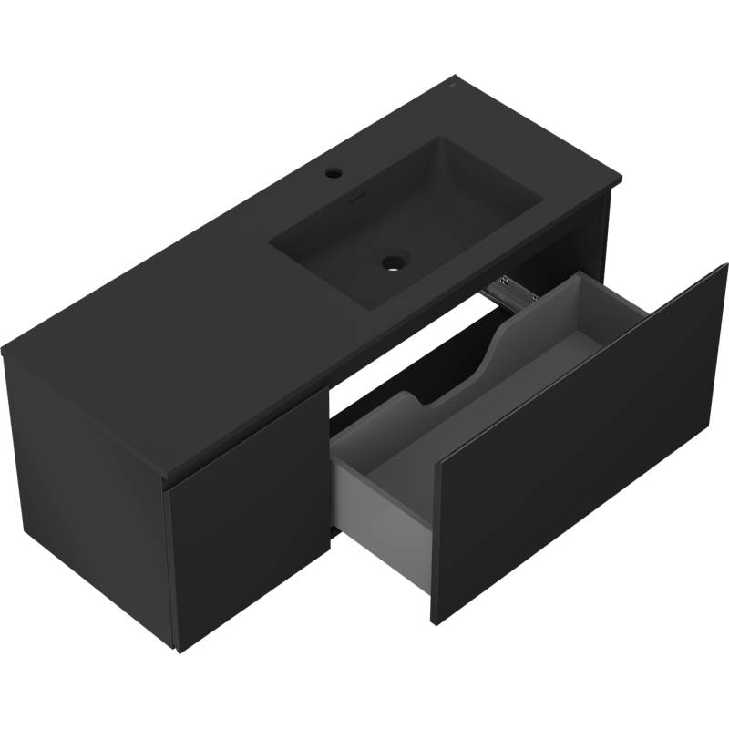 Mexen Orio meuble de salle de bains 120 cm avec lavabo Otis à droite, 1S, 1D, noir mat - 91A13-12047-3-BBFF71-W18P71