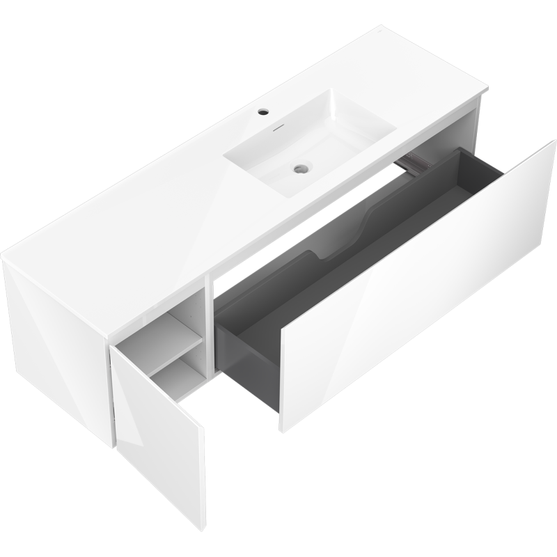 Mexen Orio meuble de salle de bain 160 cm avec lavabo Otis à droite, 1S, 1D, blanc brillant - 91A13-16047-3-BBFF00-W18P00