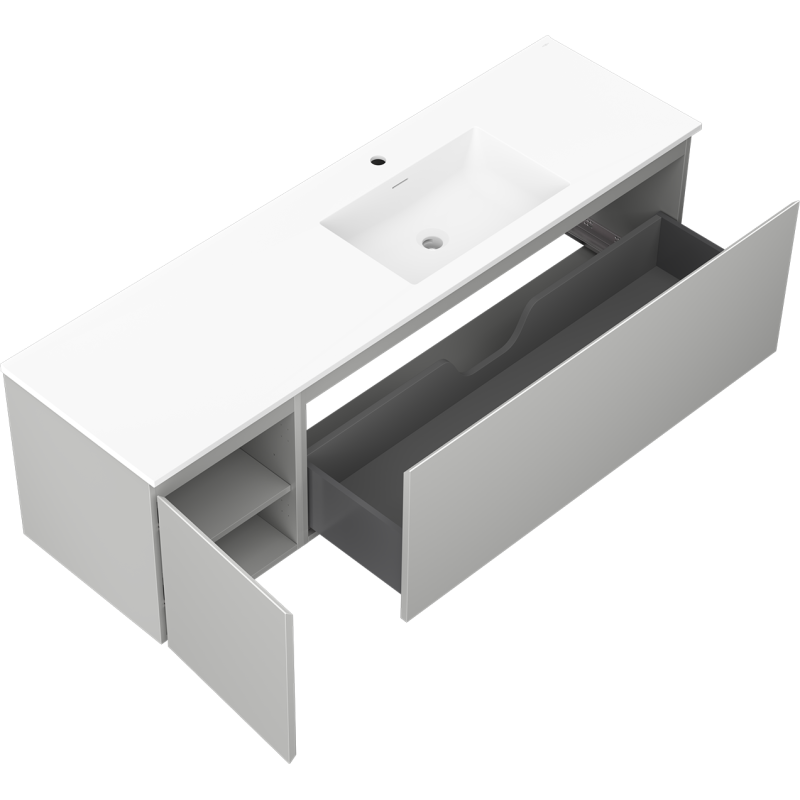 Mexen Orio mobile da bagno 160 cm con lavabo Otis destro, 1S, 1D, grigio opaco/bianco opaco - 91A13-16047-3-BBFF62-W18P01