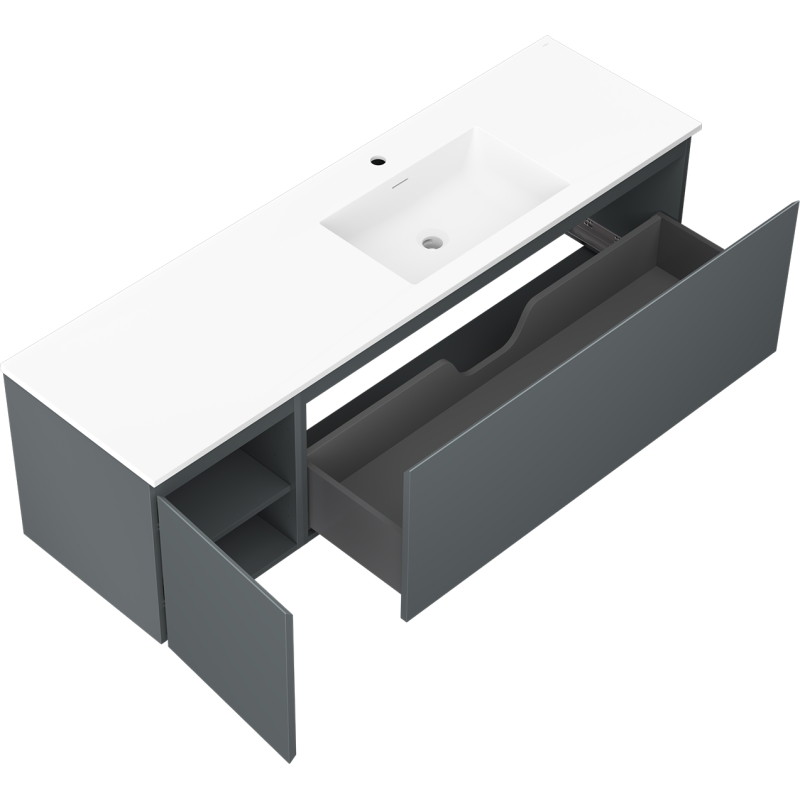 Mexen Orio armoire de salle de bain 160 cm avec lavabo Otis droit, 1S, 1D, graphite mat/blanc mat - 91A13-16047-3-BBFF66-W18P01